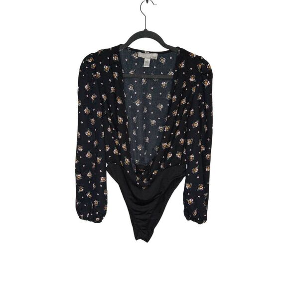 Chico By Design Black Floral Bodysuit Size S - Picture 2 of 5